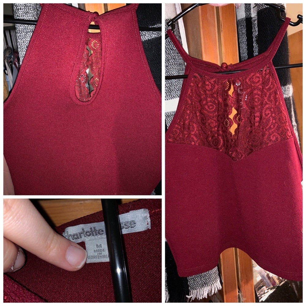 Red lace halter crop top